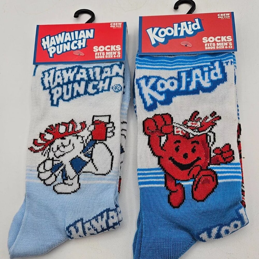 2 Pairs Novelty Socks 1 Kool-Aid, 1 Hawaiian Punch Men Size 6-12 New With Tags
